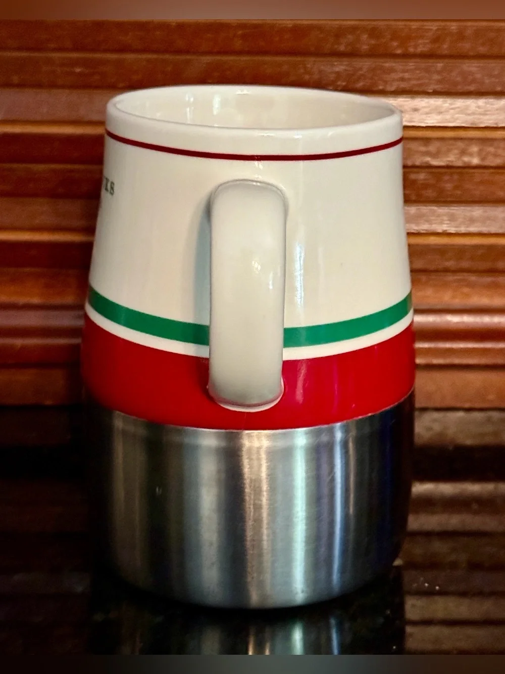 Starbucks Vintage 2006 Red White Green Ceramic Stainless Steel Coffee Mug 14 Oz